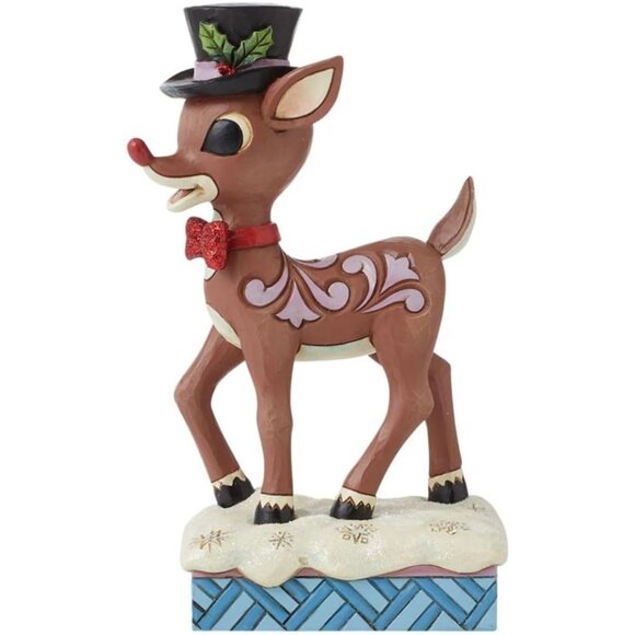 Rudolph Traditions by Jim Shore Reindeer Wearing Top Hat and Bowtie Figurine NIB - Picture 5 of 6